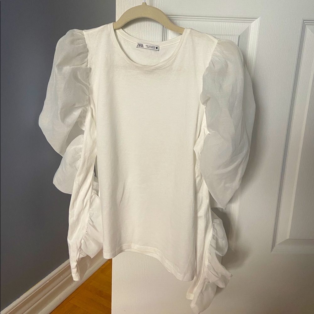 Zara White Puff Sleeve Blouse